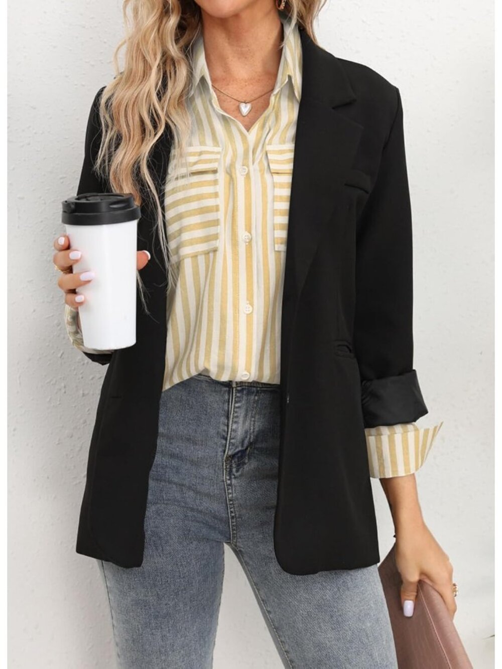 🆕Women's Yellow Long Sleeve Button Down V Neck Casual Imported Blouses Shirts - Picture 2 of 4